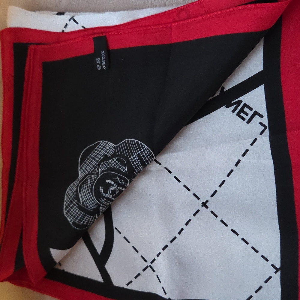 CHANEL Black, White, and‎ Red 100% Silk Scarf - Picture 6 of 7